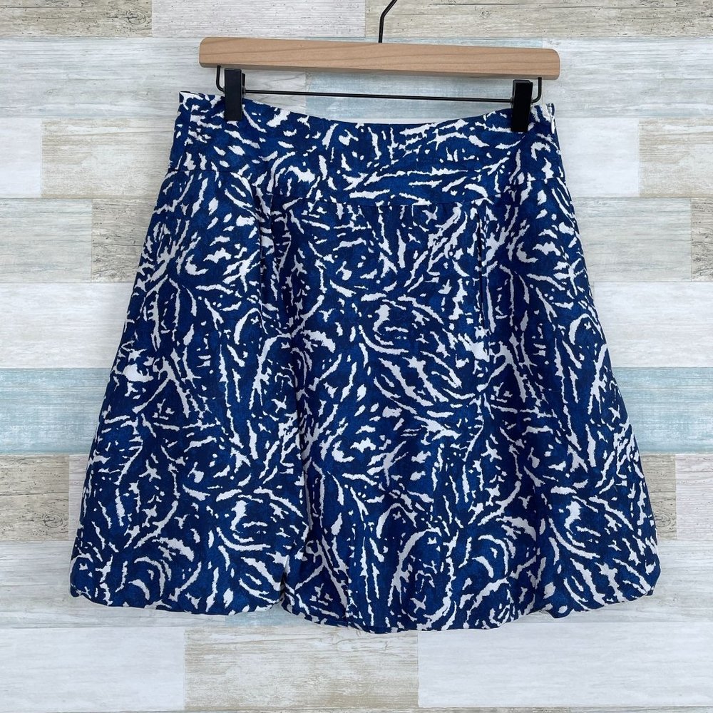 Banana Republic Silk Pleated Bubble Hem Skirt Blue White Lined Pockets Womens 6